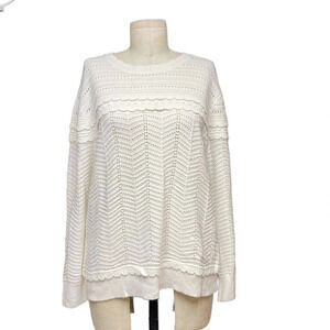 J. Crew Crewneck Scalloped Pointelle‎ Sweater Ivory Size XL